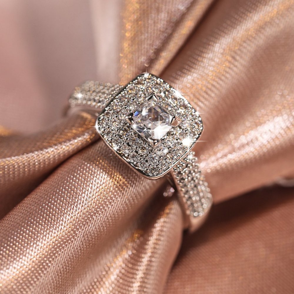 💍Shiny Square CZ Bling Micro Delicate Luxury Silver Ring for Women, UNVN… - Picture 2 of 6